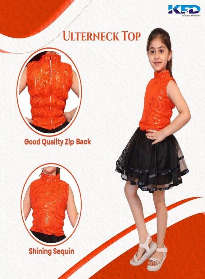 كاكو فانسي دريسيس بلوزة رقص غربية للأطفال من كاكو فانسي دريسز | بلوزة بياقة هالتر للبنات | مثالية للحفلات السنوية وعروض الرقص والعروض المسرحية (البلوزة فقط - التنورة غير متضمنة) - برتقالي، 7-8 سنوات، للبنات - Image 2